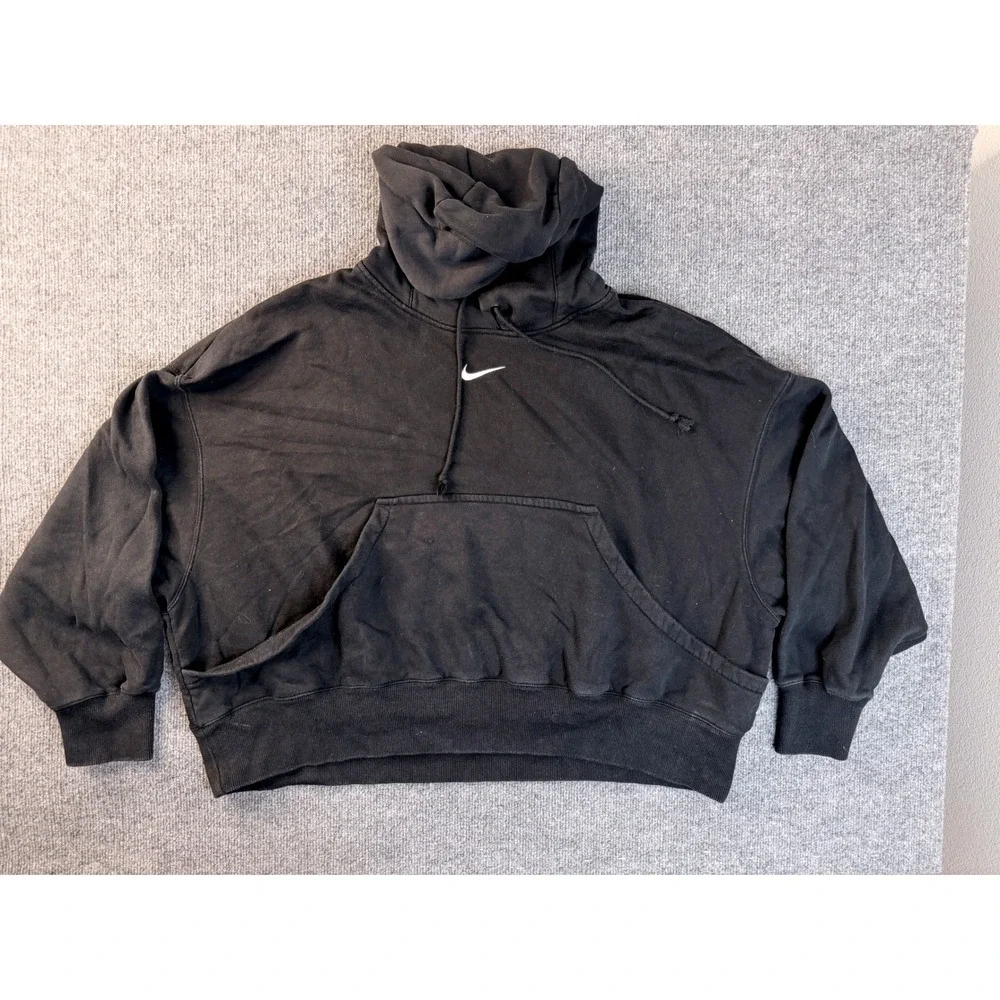 Nike Hoodie Mens Medium Black Cotton Blend Fleece Embroidered Swoosh Pullover